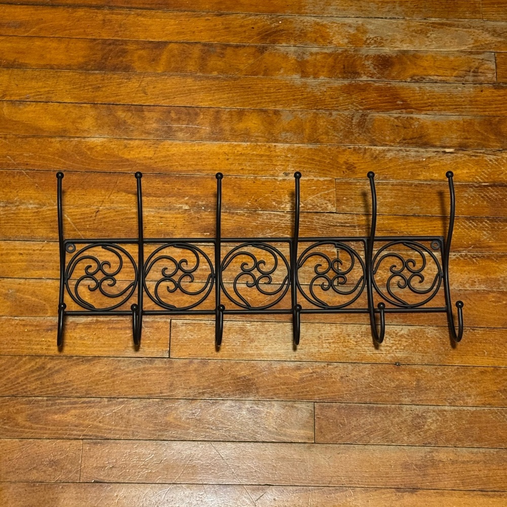Elegant Black Wrought Iron Wall Hook Rack